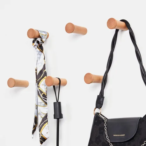 Miniatura 5 de HomeDo Paquete de 8 ganchos de pared de madera para sombreros, ganchos de madera para colgar en la pared, organizador individual decorativo