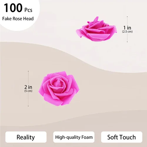 Miniatura 2 de 100 piezas de 5 cm de flores artificiales de espuma falsa en cabeza de rosa para decoración del hogar, ramo de novia, despedida de soltera, centro