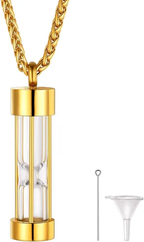 Miniatura 188 de FindChic Collares personalizados con urna para cenizas, barra vertical, gato, luna, reloj de arena, garra de perro, acero inoxidable, chapado en oro