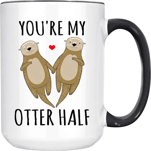 Miniatura 5 de Taza de media taza con texto en inglés "You're My Otter", divertida taza de café para pareja, taza de aniversario para marido de esposa, 11 onzas