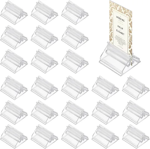 24 soportes de plástico para tarjetas de lugar, soporte para tarjetas de mesa de boda, soporte acrílico para tarjetas de boda, fotos, notas,