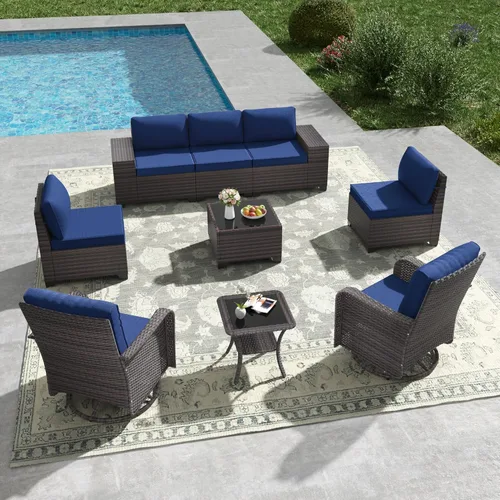 Miniatura 77 de Kullavik Juego de 13 muebles de patio al aire libre con mesa de fogata de gas propano de 43 pulgadas, 55000 BTU, mimbre de polietileno, sofá Arena