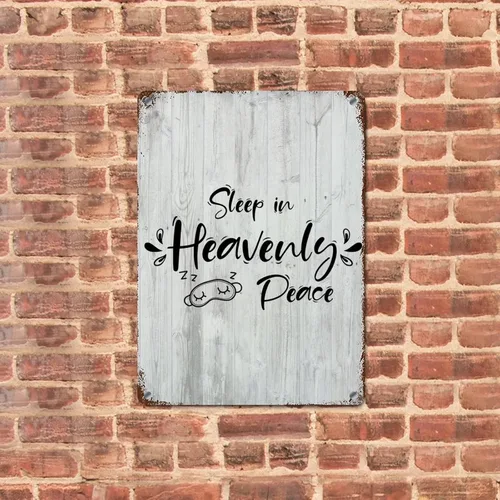 Miniatura 2 de Letrero de metal rústico con versículo de la Biblia para decoración de pared, para dormir en la paz celestial, escritura de grano de madera, letrero