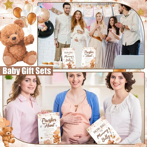 Miniatura 6 de Sherr Juego de 424 chupetes para baby shower, incluye letrero de caza y 50 chupetes acrílicos, Bingo Price Guess How Is Big Search for Brown Baby