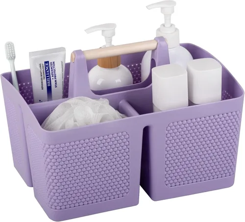 Miniatura 12 de rejomiik - Cesta portátil para ducha de plástico, organizador de limpieza con asa, organizador de almacenamiento portátil con asa para baño, Negro