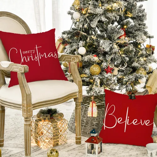 Miniatura 3 de RABUSOFA Juego de 2 fundas de almohada navideñas de 18 x 18 pulgadas, fundas de almohada decorativas de Navidad, fundas de cojín rojas de Navidad