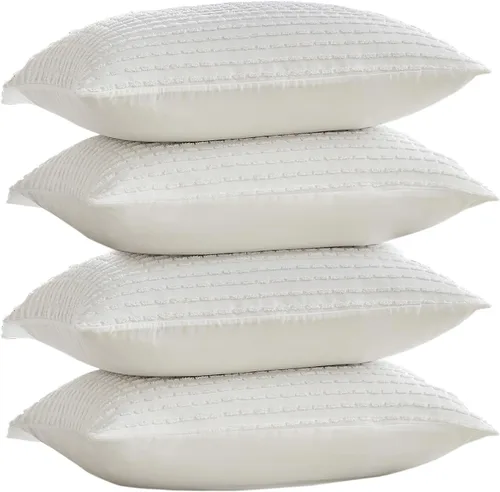 Miniatura 12 de WARMDERN - Fundas de almohada beige tamaño queen, fundas de almohada estándar, juego de 6 fundas de almohada de microfibra suave, textura boho