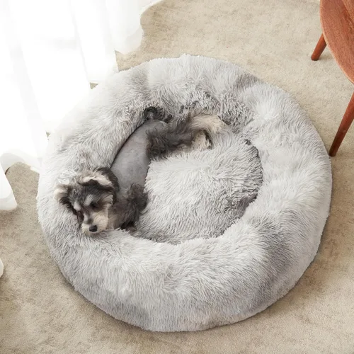 Miniatura 29 de WESTERN HOME WH Cama calmante para perros y gatos, dona acogedora anti-ansiedad, cama redonda cálida y acogedora de piel sintética, suave y azul