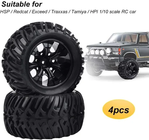 Miniatura 7 de Dilwe Neumáticos de automóvil a control remoto, 4 unidades de neumáticos de goma con patrón en forma de Y con cubos para camión RC escala 1/10