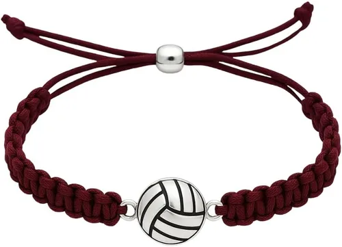 Pulsera con dijes de voleibol Sportybella - Pulseras ajustables con dije de voleibol. Regalos ideales y recuerdos para jugadores de voleibol. Granate