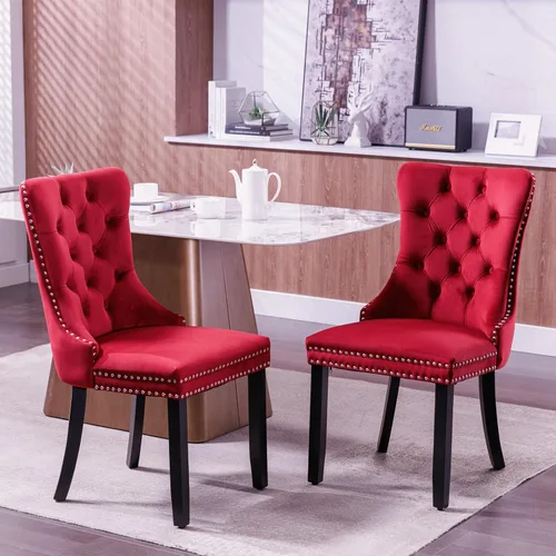 Miniatura 11 de Merax Juego de 2 sillas de comedor de terciopelo, sillas de comedor tapizadas de alta gama con patas de madera, adornos de cabeza de clavo
