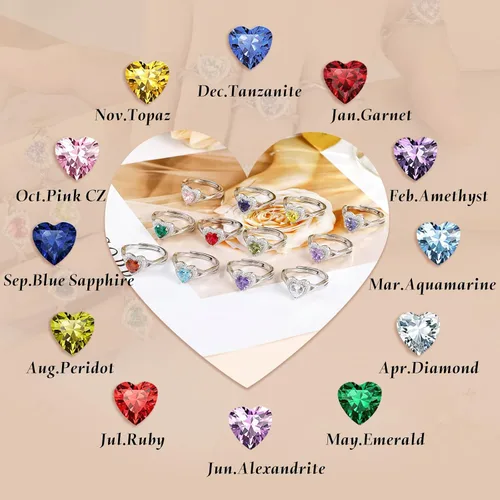 Miniatura 4 de Anillos de plata de ley S925 con piedra natal para mujer, anillo de compromiso ajustable para esposa, mamá, hija, joyería de cumpleaños, boda