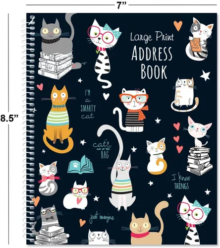 Miniatura 4 de Smarty Cats - Libreta de direcciones impresa grande, 56 páginas, grande de 7 x 8-1/2 pulgadas, encuadernada en espiral, fácil lectura legible