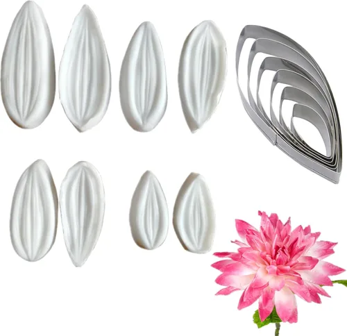 8 moldes de flores de pasta de goma y 6 piezas cortador de flores para fondant dalia flor pétalo pasta de azúcar decoración de pasteles
