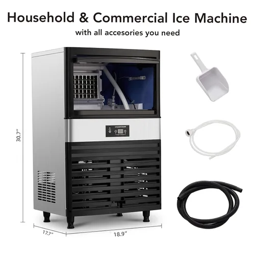 Miniatura 6 de Towallmark Máquina de hielo comercial, crea 90 libras en 24 horas, máquina de hielo comercial con capacidad de almacenamiento de hielo de 33 libras
