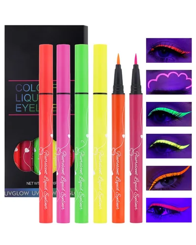 Juego de delineador líquido de neón con brillo UV, 6 colores mate, delineador de ojos de arcoíris mate, delineador de ojos neón luminoso de colores,