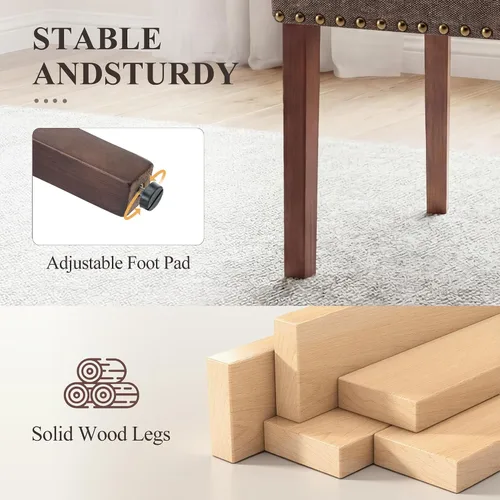 Miniatura 7 de COLAMY Parsons Juego de 4 sillas de comedor tapizadas de tela, sillas auxiliares de cocina con tapicería con clavos y patas de madera, marrón F