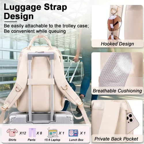 Miniatura 8 de Weitars Mochila de almuerzo para mujer, mochilas para laptop de 15.6 pulgadas, mochila de viaje para mujeres, mochila de trabajo, mochila