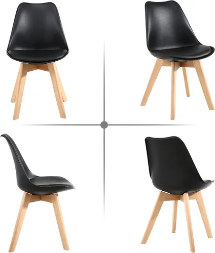 Miniatura 7 de LSSBOUGHT Sillas de comedor modernas de mediados de siglo, silla auxiliar de plástico con acolchado suave y patas de madera para comedor, sala