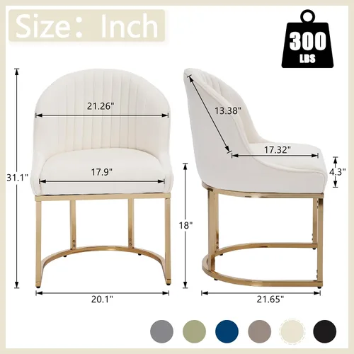 Miniatura 3 de Juego de 2 sillas de comedor de terciopelo, sillas de comedor tapizadas con patas de metal dorado, sillas auxiliares modernas para cocina, sillas