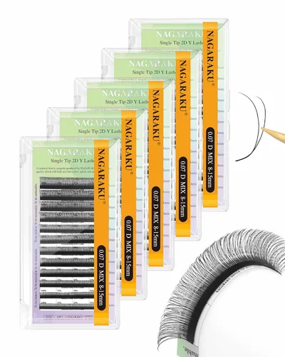 Miniatura 57 de Suministros de extensiones de pestañas NAGARAKU yy, pestañas falsas 0.05mm rizado D, bandeja mixta 8-12mm, prefabricadas 4D, abanico fácil, volumen