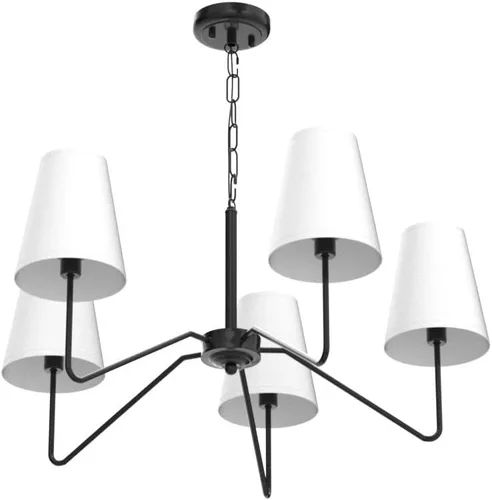 Miniatura 4 de Candelabro moderno de 5 luces de 30 pulgadas con pantallas blancas, lámpara colgante clásica para comedor, lámpara negra con base E12 lámpara
