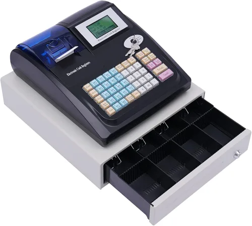 Miniatura 5 de Caja registradora electrónica con impresoras de recibos y diarios, teclado elevado de 48 teclas, 8 cajas registradoras LED digitales para pequeñas