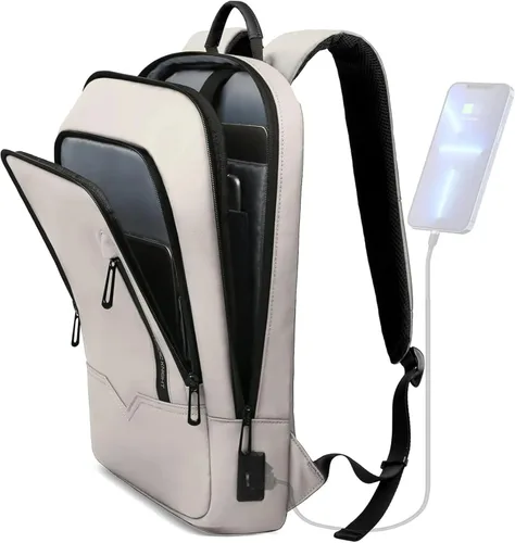 Miniatura 22 de Mochila hk para Hombre de Negocios, Mochila Delgada con Cargador USB, Mochila para Computadora, Ligera, Antirrobo, para Viaje, Negro, 15,6 pulg.