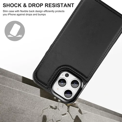 Miniatura 5 de Bizzib Funda Wallt para iPhone 14 Pro Max con tarjetero, piel sintética de alta calidad con soporte plegable, ranuras para tarjetas, protección