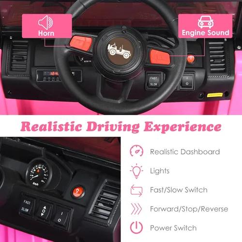 Miniatura 6 de OLAKIDS Camión de paseo para niños, vehículo eléctrico de 12 V con control remoto, automóvil para niños pequeños a batería con música, bocina, 3 Rosa
