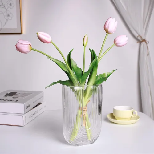 Miniatura 8 de Tulipanes de tacto real de 16 pulgadas Premium, flores artificiales con capullos, tallo flexible fácil de moldear, tulipanes de imitación
