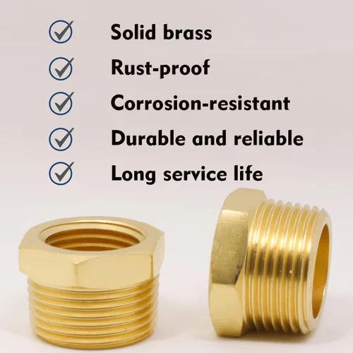 Miniatura 3 de Buje hexagonal reductor de latón macizo NPT macho de 3/4" a NPT hembra de 1/2", (2 unidades), adaptador de tubería fundida reductora, accesorio