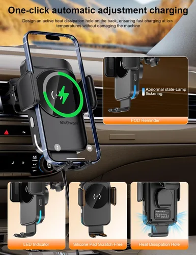 Miniatura 9 de bokilino Cargador inalámbrico para automóvil, carga rápida de 15 W [sujeción automática] [alineación automática] soportes de teléfono