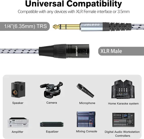 Miniatura 2 de JOLGOO Cable adaptador TRS a XLR macho de 1/4 de pulgada, enchufe TRS equilibrado de 0.250 in a macho XLR de 3 pines, cable de micrófono TRS macho