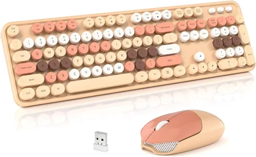 Miniatura 8 de Combo de teclado y mouse inalámbricos, teclado retro de tamaño completo de 2.4 GHz con teclado numérico y mouse inalámbrico para Negro azul