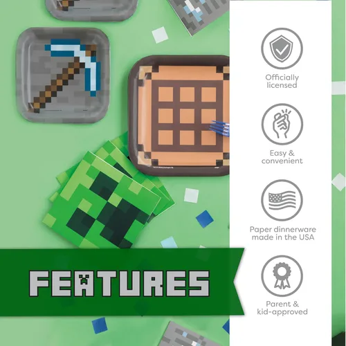 Miniatura 7 de Suministros de fiesta de Minecraft, suministros de fiesta de cumpleaños de Minecraft para niños o niñas, sirve para 16 invitados, con cubierta