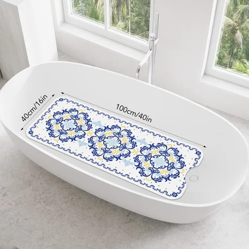Miniatura 2 de SHUCHING - Alfombra de baño antideslizante azul para bañera de 40 x 16 pulgadas, estilo bohemio Tapete de bañera para ancianos sin moho, tapete