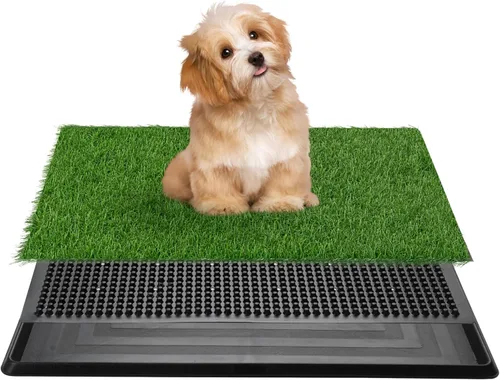 Almohadilla de césped para perros con bandeja, 25 x 20 pulgadas, almohadilla de césped artificial para entrenamiento de cachorros, inodoro portátil