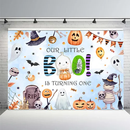 MEHOFOND Telón de fondo de Halloween Boo para el primer cumpleaños de 7 x 5 pies para niño, espeluznante, una cabina de fotos, fondo de estudio,