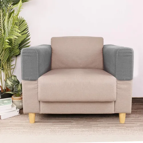Miniatura 2 de RCFINE 2 fundas antideslizantes para reposabrazos de sofá, fundas elásticas para sillón, protector elástico para el hogar, oficina, sillón Gris claro