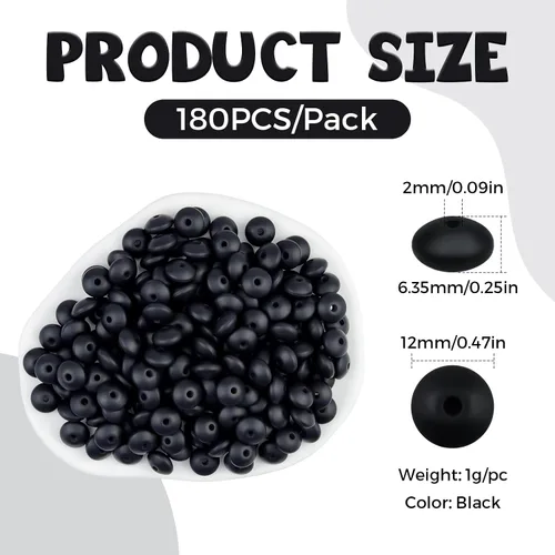 Miniatura 2 de 180 piezas FIVEIZERO cuentas de lenteja de silicona, cuentas focales de ábaco de silicona de 12 mm a granel cuentas sueltas de color para pulseras