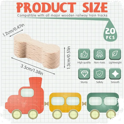 Miniatura 2 de Hanaive 20 piezas de madera para perros de hueso de perro, paquete de conectores de riel de madera, adaptador de pista, piezas de conector de tren