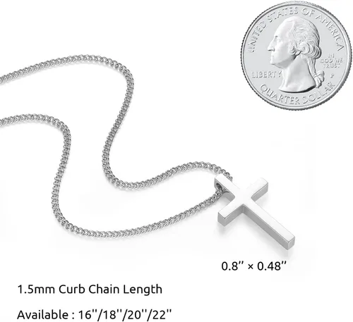 Miniatura 5 de REVEMCN Collar de cruz de plata y oro negro para niños de acero inoxidable con colgante de cruz para hombres y mujeres, joyería religiosa, regalos