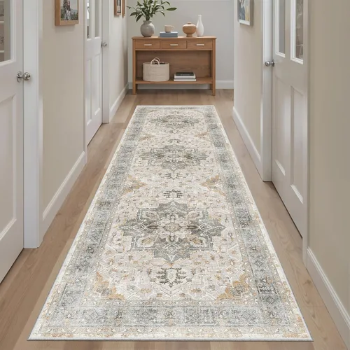 Miniatura 845 de Madane Tapete lavable de 2 x 10 pies para pasillo, cocina, recibidor, clásico, suave, antideslizante para interiores, casa de campo, baño, sala