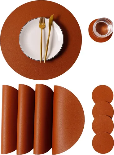 Miniatura 16 de Manteles individuales y posavasos limpiables, alfombrillas de mesa de cuero, impermeables, resistentes al calor, fáciles de limpiar para juego
