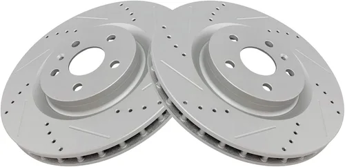Miniatura 2 de TRQ Juego de rotores de freno delanteros de alto rendimiento ventilados premium con recubrimiento G perforados y ranurados compatibles con Buick