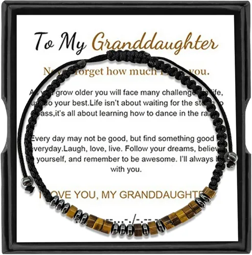 Miniatura 13 de Pulsera con código morse, regalos de Navidad para hijo, nieto, hija, nieta, sobrino, regalo de cumpleaños inspirador Tiger Eye Stone