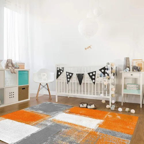 Miniatura 4 de Olivefox Rugs - Alfombra abstracta geométrica con pintura al óleo naranja, antideslizante, a prueba de manchas, para dormitorio, sala de estar