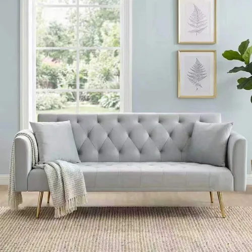 Miniatura 10 de Majnesvon Sofá cama plegable convertible de 71 pulgadas, moderno sofá biplaza de terciopelo con 2 almohadas, sofá cama futón con colchón y marco Azul