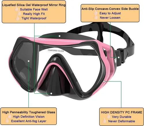 Miniatura 5 de WACOOL Juego de buceo profesional con válvula de purga de vidrio recubierto antivaho y pieza de boca de silicona antisalpicaduras para hombres